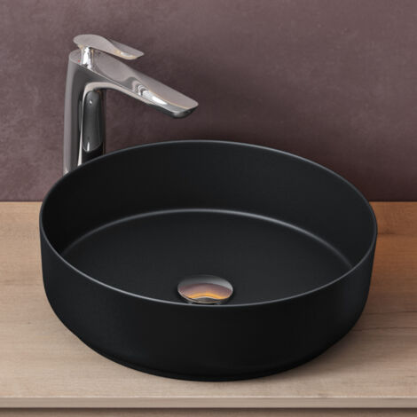 doporro Aufsatzwaschbecken Keramik Waschbecken Rund Waschschlae 31x31x11 cm Gäste-WC matt schwarz Handwaschbecken Waschtisch Brüssel203