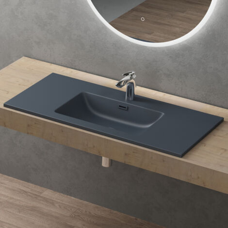 doporro Waschbecken Einbauwaschbecken mineralguss 100x48x14 cm anthrazit matt Einbauwaschtisch mit Überlauf Waschtisch Handwaschbecken Col02
