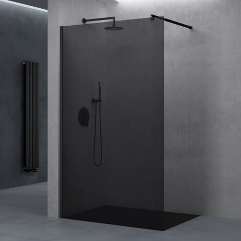 doporro Luxus Duschwand Duschabtrennung 110x200 Schwarz Walk-In Dusche mit rundem Stabilisator aus Echtglas 10mm ESG-Sicherheitsglas Klarglas vollgrau inkl. Nanobeschichtung Bremen02VG (1/5)