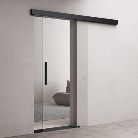 HOMCOM Glasschiebetür 91x203cm - Softclose Zimmertür Schwarz