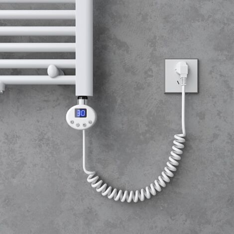 doporro Heizstab mit Thermostat 600W Weiß Elektroheizstab mit LCD Bildschirm Heizpatrone aus Edelstahl Heizelement für Badheizkörper Heizungen Handtuchhalter