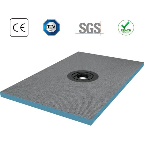 doporro Duschelement Befliesbar mit Gefälle 75x120x4cm in Beton Grau Duschboard Zuschneidbar mit Ablaufrinne waagerechter Ablauf bodeneben und barrierefrei einbaubar XPS
