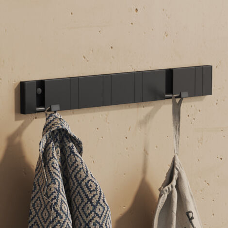 doporro Garderobenhaken Wand Moderne，Wandgarderoben aus Aluminium Garderobenleiste klappbar kleiderhaken mit 6 Beweglichen Haken，wandhaken Schwarz