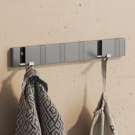 doporro Garderobenhaken Wand Moderne，Wandgarderoben aus Aluminium Garderobenleiste klappbar kleiderhaken mit 6 Beweglichen Haken，wandhaken Grau