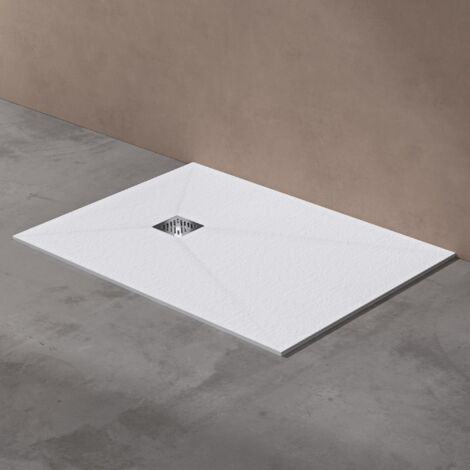 doporro Duschwanne Duschtasse 90x140x3cm aus Mineralguss in Weiß Quadratisch DIN-Anschlüsse für bodenebene Montage geeignet inkl. Ablaufgarnitur AL006 Geoma 09