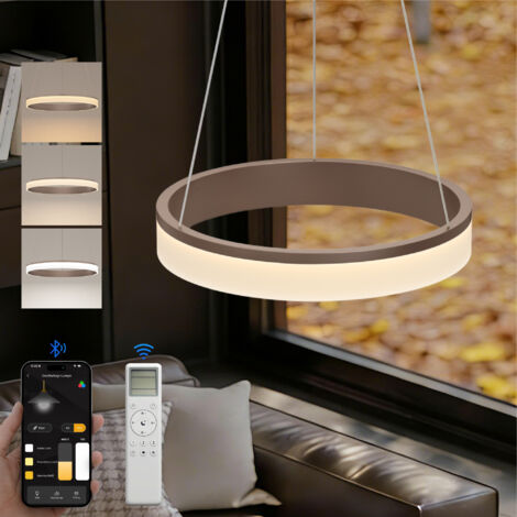 doporro Moderne LED Pendelleuchte – 40cm Dimmbare Esszimmerlampe hängend mit App & Fernbedienung, 3000–6000K, CRI≥95, höhenverstellbar für Esstisch & Wohnraum, Luvina02, Kaffee