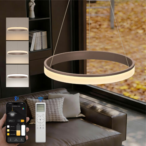 doporro Moderne LED Pendelleuchte – 60cm Dimmbare Esszimmerlampe hängend mit App & Fernbedienung, 3000–6000K, CRI≥95, höhenverstellbar für Esstisch & Wohnraum, Luvina02, Kaffee