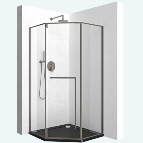 doporro Fünfeckdusche Duschkabine 90x90cm Duschabtrennung 8mm ESG-Sicherheitsglas Klarglas inkl. Nano-Beschichtung Rahmenkonstruktion aus Edelstahl Ravenna68K-plus (1/5)