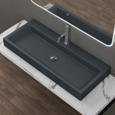 doporro Design Aufsatzwaschbecken Hängewaschbecken Waschbecken Matt Anthrazit BTH 100x42x10 cm Waschtisch aus Mineralguss Colossum06