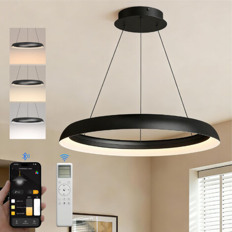 doporro Moderne LED Pendelleuchte – 60cm Dimmbare Esszimmerlampe hängend mit App & Fernbedienung, 3000–6000K, CRI≥95, höhenverstellbar für Esstisch & Wohnraum, Luvina04, Sandschwarz