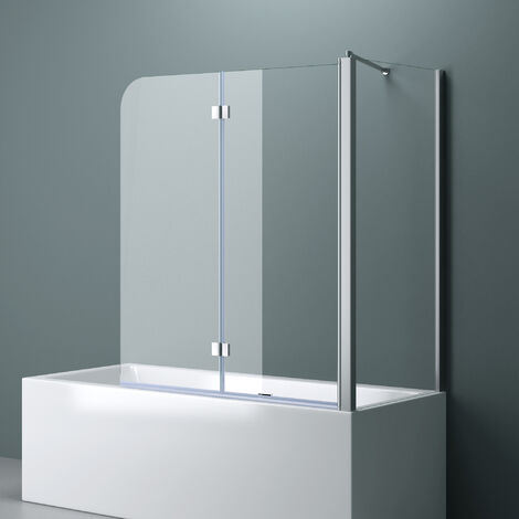 doporro 80x120x140cm Design-Duschwand für Badewanne Badewannenaufsatz Duschabtrennung 6mm ESG-Sicherheitsglas inkl. NANO-Beschichtung Badewannenfaltwand Wandanschlag rechts
