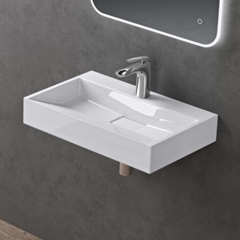 doporro Waschbecken Aufsatzwaschbecken Mineralguss Hängewaschbecken 60cm mit Nano-Beschichtung inkl. Ablaufgarnitur Col19