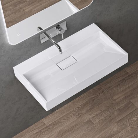 doporro Waschbecken Aufsatzwaschbecken Hängewaschbecken Waschtisch Mineralguss-Waschbecken Colossum19 70cm ohne Armaturloch weiß matt inkl. Ablaufgarnitur