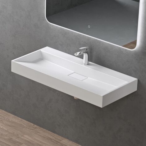 doporro Waschbecken Aufsatzwaschbecken Mineralguss Hängewaschbecken 90cm mit Nano-Beschichtung inkl. Ablaufgarnitur Col19