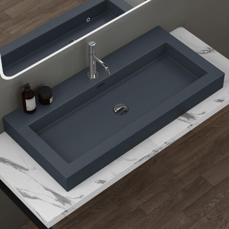 doporro Waschbecken 100x48x10cm Aufsatzwaschbecken matt Anthrazit aus Mineralguss Gussmarmor Waschtisch Colossum18