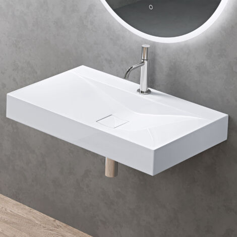 doporro Waschbecken Aufsatzwaschbecken Hängewaschbecken BTH: 80x48x10cm Weiß Mineralguss Waschtisch Waschplatz Colossum810