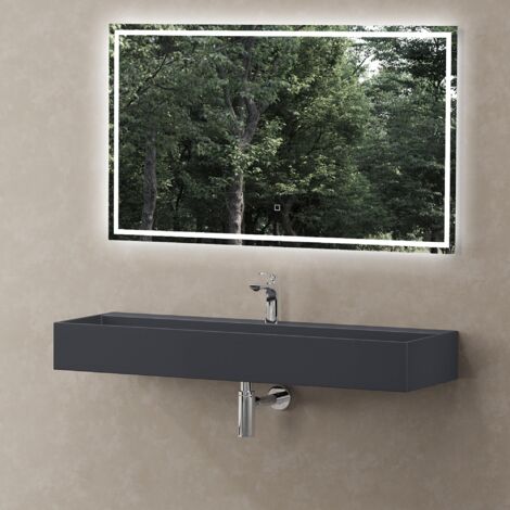 doporro Waschbecken Hängewaschbecken 120x40x12cm Waschbecken Colossum6028 in Anthrazit matt aus Mineralguss Waschtisch mit Armaturloch