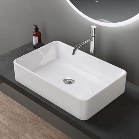 doporro Waschbecken Aufsatzwaschbecken Keramik BxTxH: 590x380x135 mm weiß glänzend Eckig Aufsatzbecken ohne Hahnloch&Überlauf Gäste WC Handwaschbecken Waschtisch Brüssel105D
