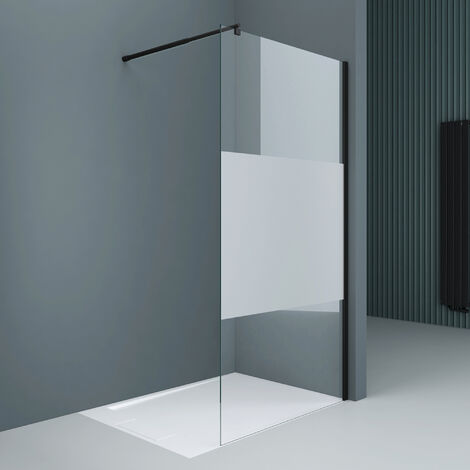 doporro Duschwand Duschtrennwand 130x200 Walk-In Dusche mit Stabilisator aus Echtglas 8mm ESG-Sicherheitsglas Teilsatiniert inkl. Nanobeschichtung