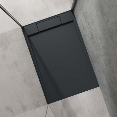 Duschtasse 80x120 Cm Aus Mineralguss – Anthrazit, Flach & Bodeneben, Mit Schnellem Ablauf