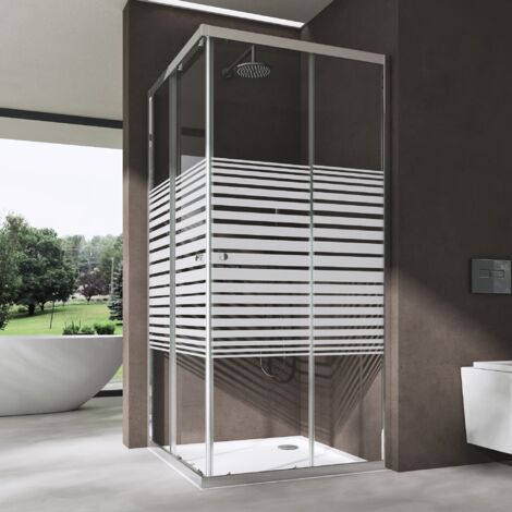 Doporro Duschkabine 100x80cm Eckeinstieg Schiebetür Duschabtrennung Milchglas Streifen Eckdusche 6mm ESG Glas Höhe 190cm Links/Rechts montierbar Rav16MS (1/5)