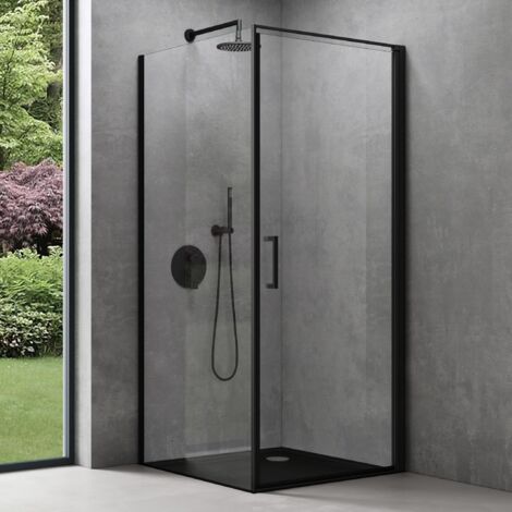 doporro Eckeinstieg Duschkabine schwarz 100x100x195cm Eckdusche inkl. Duschtasse ESG-Sicherheitsglas Klarglas inkl. beidseitiger Easy-Clean-Beschichtung Ravenna36-Plus