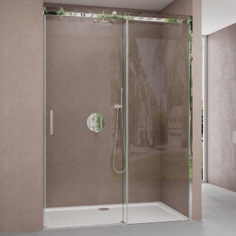 doporro Duschtür Nischentür dusche Duschabtrennung Duschkabine 105x195cm ESG-Sicherheitsglas Duschtür aus Klarglas teilgerahmt inkl. NANO-Beschichtung Teramo4 (1/5)
