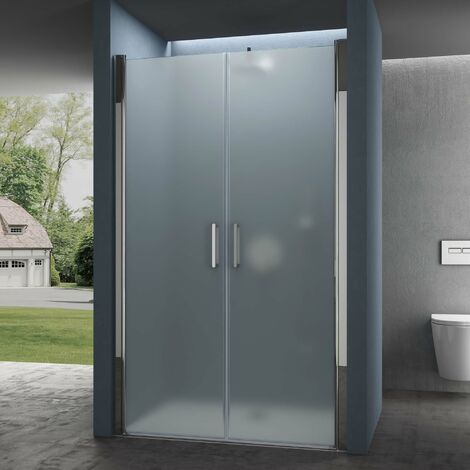 doporro Nischentür 113,5cm - 118,5cm Nischendrehtür Duschabtrennung Teramo24VS 195cm ESG-Sicherheitsglas Duschtür satiniert Drehtür mit Hebe- und Senkmechanismus inkl. NANO-Beschichtung