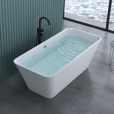 doporro Freistehende Design-Badewanne eckig Vicenza529OA 170x75x58cm inkl. Ablaufgarnitur und Überlauf aus Acryl in Weiß und DIN-Anschlüssen