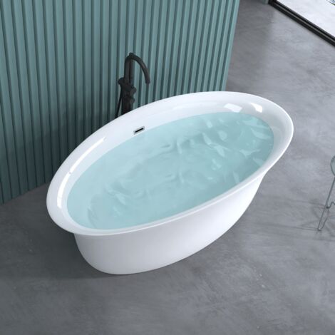 doporro Freistehende Design-Badewanne oval Vicenza543OA 170x88x65cm inkl. Ablaufgarnitur und Überlauf aus Acryl in Weiß und DIN-Anschlüssen