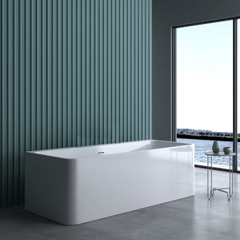 doporro Freistehende Design-Badewanne Vicenza601OA 180x80x57cm mit Ablaufgarnitur und Überlauf aus Acryl in Weiß mit DIN-Anschlüssen