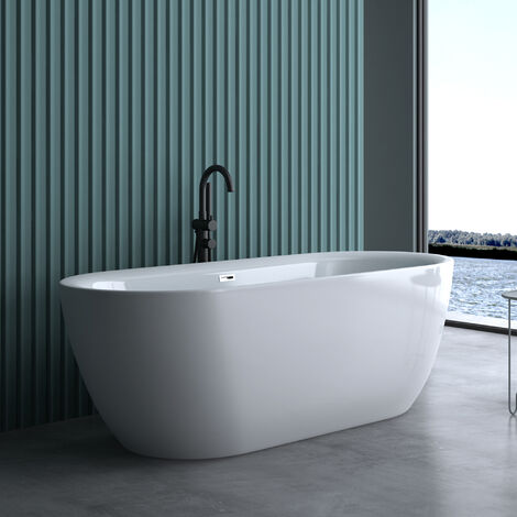 doporro Freistehende Design-Badewanne Vicenza507 180x65x60cm mit Ablaufgarnitur und Überlauf aus Acryl in Weiß und DIN-Anschlüssen