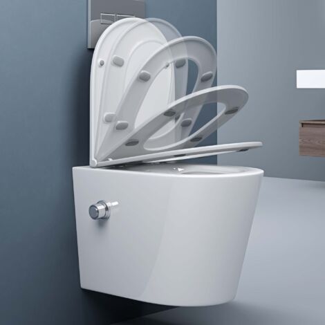 doporro Hänge-WC Weiß Wand-WC Toilette mit Soft-Close Spülrandloses aus Keramik Hänge-Toilette Aachen601