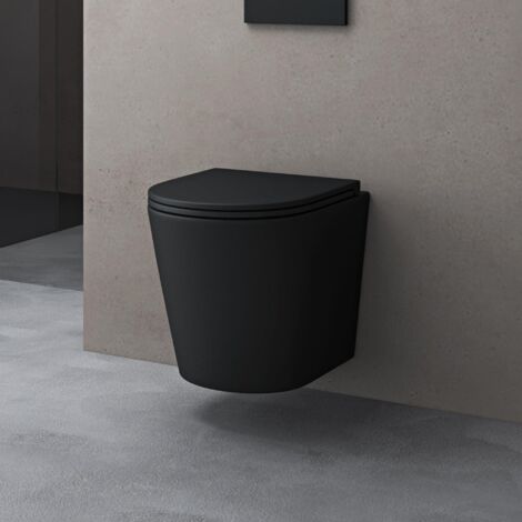 doporro Wand WC Design WC schwarz matt inkl. Softclose Absenkautomatik 49x35,5x35 cm Hänge-Toilette Weiß spülrandlos Hänge-WC aus Keramik Aachen108
