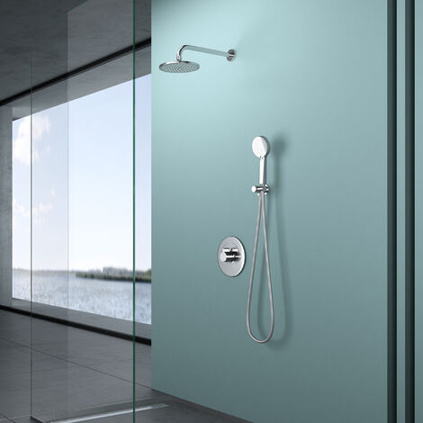 Unterputz Brausegarnitur In Silber – Moderne Wand-Duschanlage Mit Regendusche & Handbrause