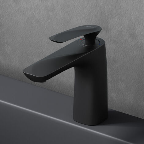 doporro Design Wasserhahn Bad Schwarz Matt Waschtischarmatur für Waschbecken Waschbeckenarmatur Bad 16,5 cm hoch