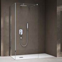 doporro® Duschwand Walk-In Dusche Duschtrennwand 120x110cm mit rechteckigem Stabilisator Bremen-L 01K Eckdusche aus 8mm ESG-Sicherheitsglas Klarglas inkl. Nanobeschichtung