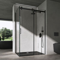 doporro® Duschkabine Eckdusche 90x120x195cm Duschabtrennung schwarz 8mm ESG-Sicherheitsglas Klarglas Schiebetür inkl.Nano-Beschichtung Ravenna19