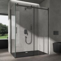 doporro Duschkabine mit Schiebetür Eckdusche 75x100x195cm Duschabtrennung Schwarz 8mm ESG-Sicherheitsglas Klarglas mit schwarzer Duschtasse inkl.Nano-Beschichtung Ravenna19