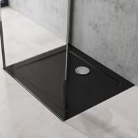 doporro® Duschtasse Duschwanne 70x80x4 flach aus Acryl in schwarz Rechteckig inkl. Ablaufgarnitur DIN-Anschlüsse für bodenebene Montage geeignet Faro2