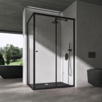 doporro Duschkabine Schiebetür Duschabtrennung 100x70cm Eckeinstieg Klarglas Eckdusche ESG Glas inkl. Duschwanne Höhe 190cm schwarz Ravenna16L K