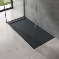 doporro Duschtasse Duschwanne 80x160x4 flach Mineralguss in Anthrazit inkl. Ablaufgarnitur AL06 DIN-Anschlüsse für bodenebene Montage geeignet Geoma04