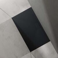 doporro Duschtasse Duschwanne 70x120x3 flach Mineralguss in Anthrazit DIN-Anschlüsse für bodengleiche Montage geeignet Geoma07