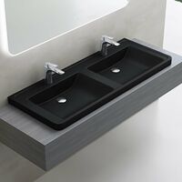 doporro Einbauwaschbecken Doppelwaschbecken Bad BxTxH 120x48x14,5 cm Eckig Waschtisch aus Mineralguss Matt schwarz mit Überlauf und Armaturloch Colossum08
