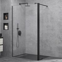 doporro Duschwand 140x200cm Walk-In mit 30cm Nebenteil, 8mm Duschabtrennung Bremen schwarz mit Stabilisator, aus Echtglas ESG-Sicherheitsglas Klarglas inkl. Nanobeschichtung