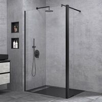 doporro Duschwand 120x200cm Walk-In mit 30cm Nebenteil, 8mm Duschabtrennung Bremen schwarz mit Stabilisator, aus Echtglas ESG-Sicherheitsglas Klarglas inkl. Nanobeschichtung
