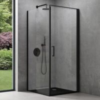 doporro Eck-Duschkabine 75x80x195cm Eckdusche in schwarz mit Hebe- und Senkmechanismus ESG-Sicherheitsglas Klarglas inkl. beidseitiger Easy-Clean-Beschichtung Ravenna36-Plus
