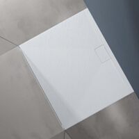 doporro Duschtasse Duschwanne 100x120x3 flach Mineralguss in Weiß DIN-Anschlüsse für bodengleiche Montage geeignet Geoma07