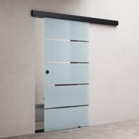 doporro Glasschiebetür Komplettset 90 x 205cm 15mm Wandabstand Schiebetür mit ESG-Sicherheitsglas Zimmertür Glas 5-Milchglas-Streifen und Schwarz Muschelgriff Amalfi-plus 11