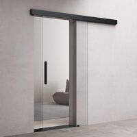 doporro Glasschiebetür Komplettset Softclose 102,5 x 205cm 25mm Wandabstand Schiebetür mit ESG-Sicherheitsglas Zimmertür Glas Klarglas und Schwarz Stangengriff Amalfi-plus 20